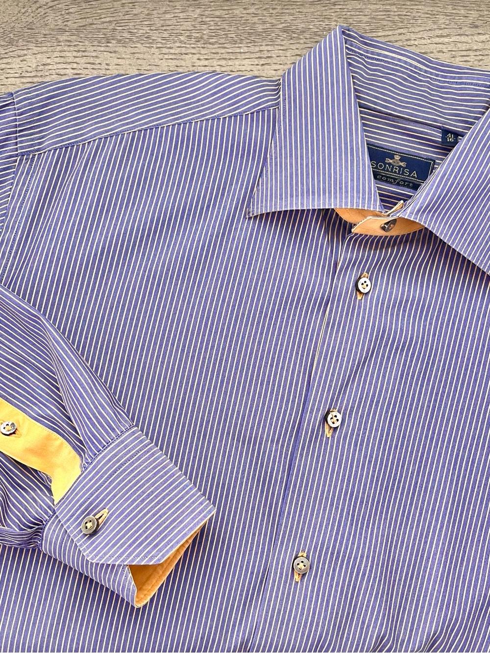 Sonrisa | Men’s Italian Luxury Comfort Dress Shirt in Blue, Neck Size 16 (Large)